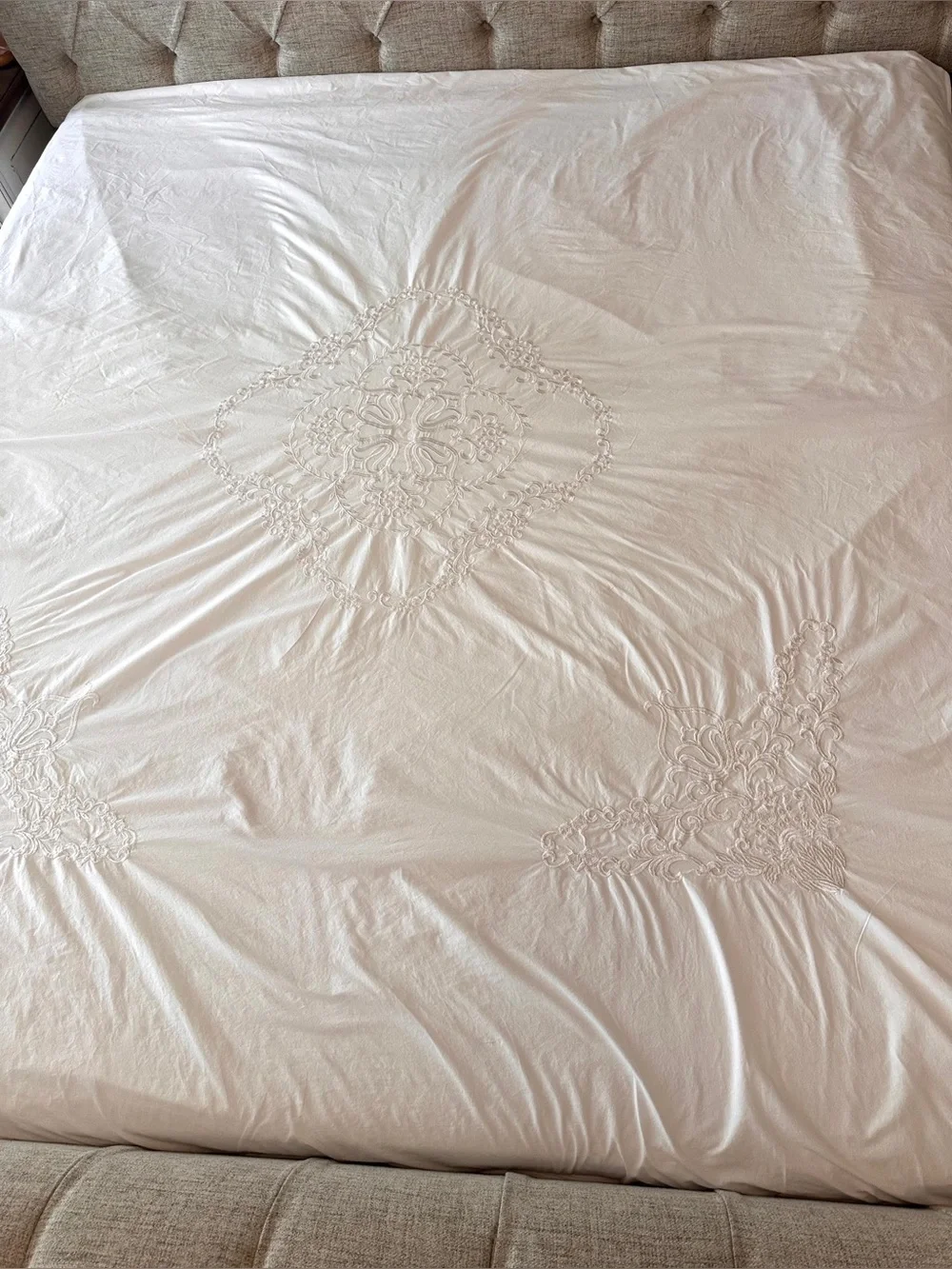 Hotel Collection Full/Duvet Cover 100% Cotton White Embroidered Cottage Core